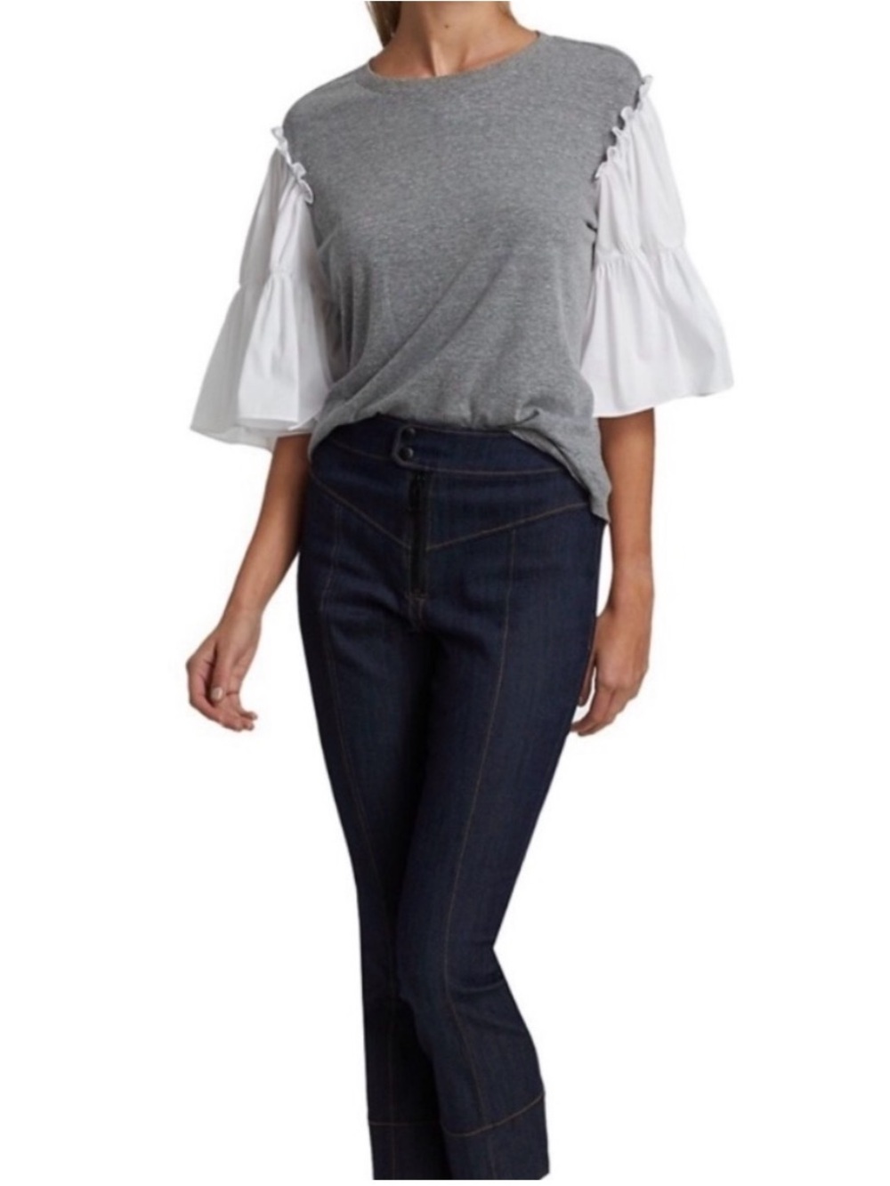 Cinq à Sept Hailey Contrast Bell-Sleeve Top Size Small